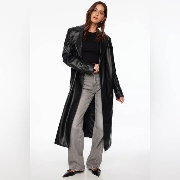 NWT FAUX LEATHER TRENCH COAT - Picture 1 of 4